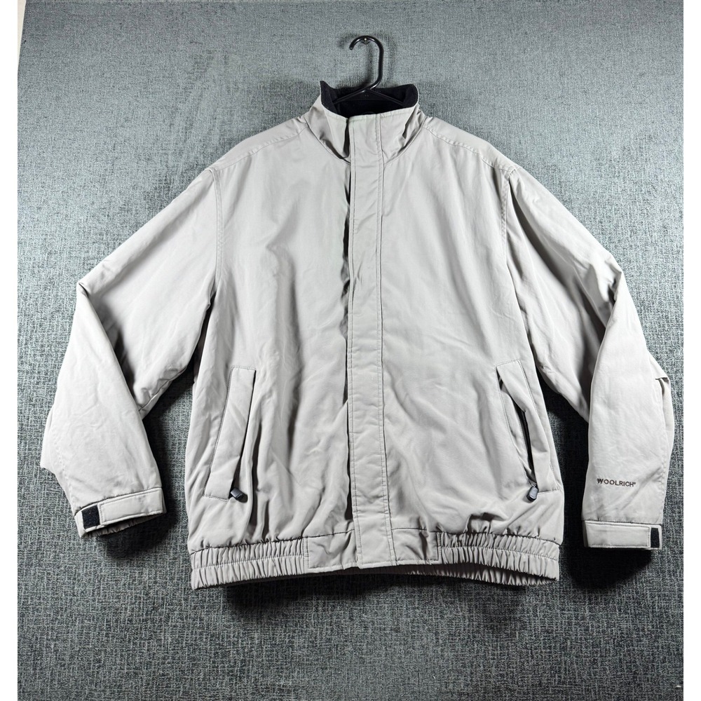 Woolrich Mens L Ash Grey Fleece Lined Bomber Jacket Full Zip Nylon Shell 15030